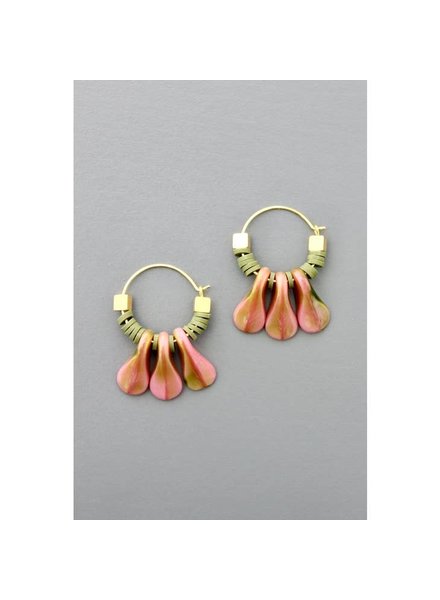 David Aubrey FERE06 Pink Green Hoop Earrings