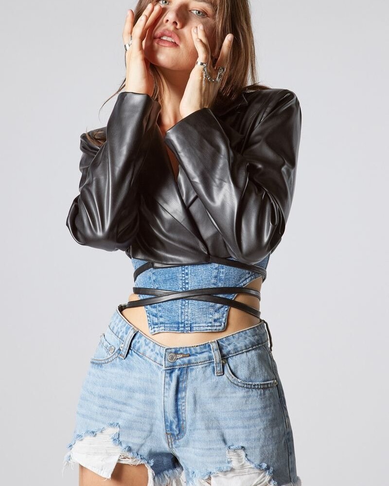 Signature 8 Faux Leather Crop Blazer