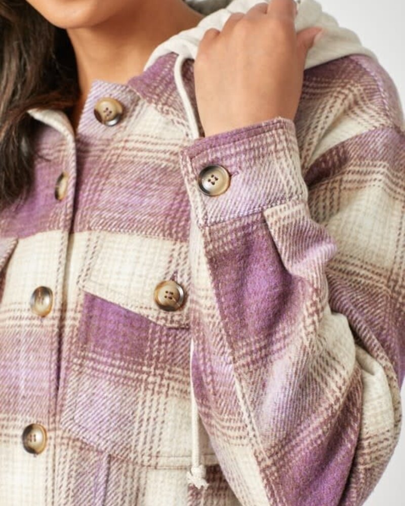 Mystree Raw Hem Plaid Hoodie Jacket - Squash Blossom Boutique