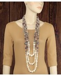 Brown and Ivory Pearl 3 Layer Long Necklace