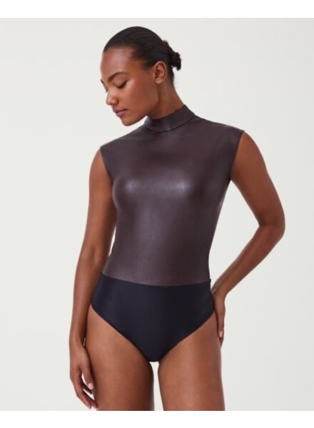 Spanx Mock Neck Faux Leather Bodysuit