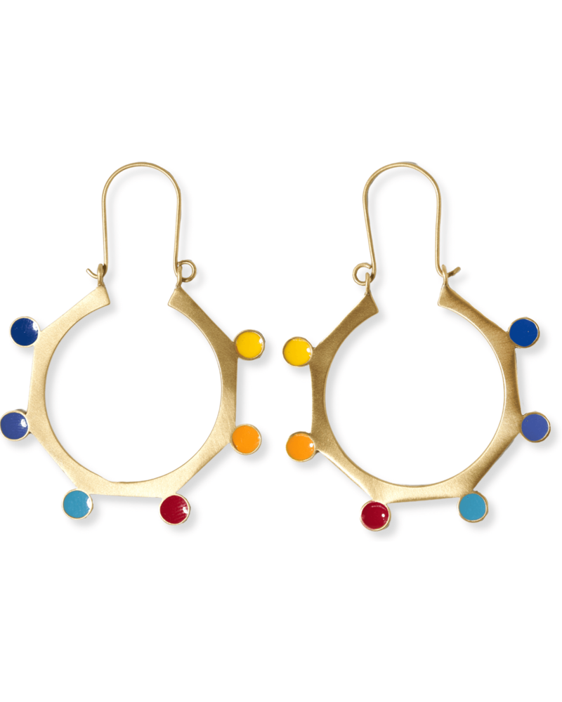 Ink+Alloy Brass Circle Rainbow Dots Earrings