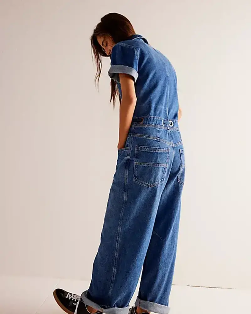 High-Rise Loose Flare Overalls in Ashlane Wash