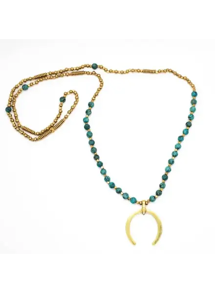 Baizaar Brass Bead Turquoise Horn Necklace