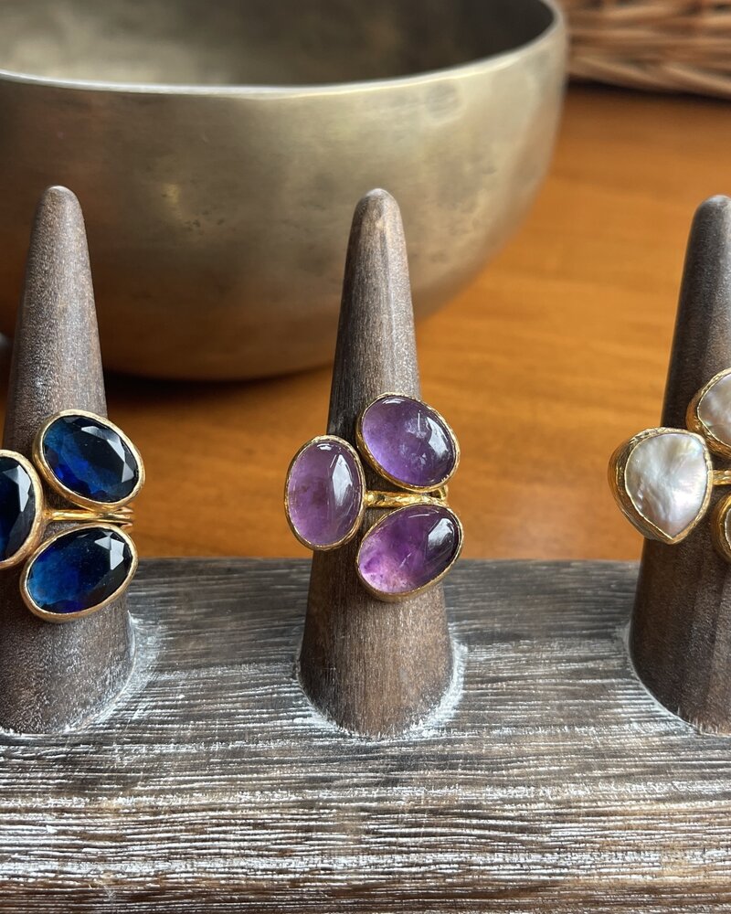 Ikat Jewelry Natural Stone Trio Adjustable Ring