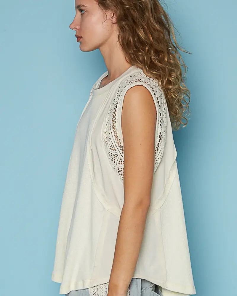 POL Clothing Lace Shoulder Tee