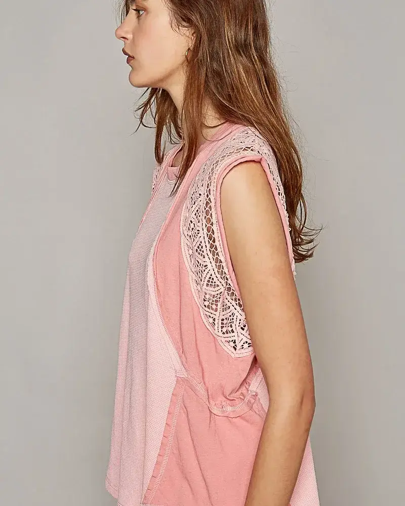POL Clothing Lace Shoulder Tee