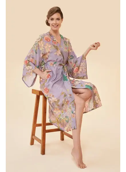 Powder Design Prancing Tiger Lilac Long Kimono