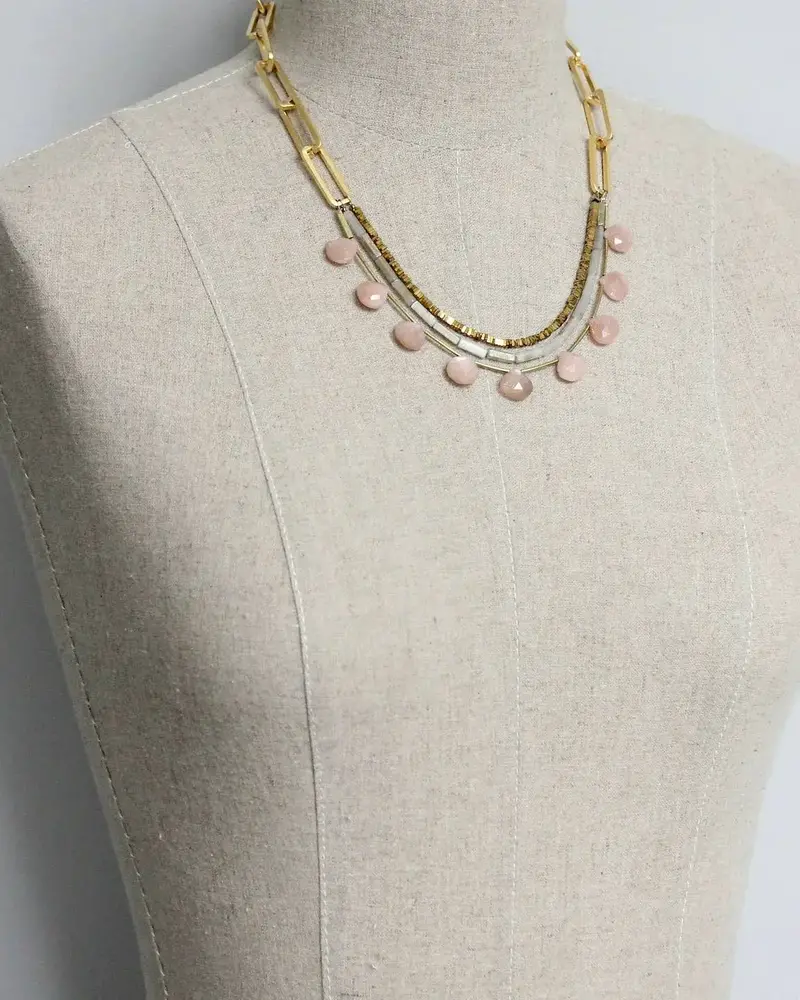 David Aubrey Peach Moonstone Paperclip Necklace