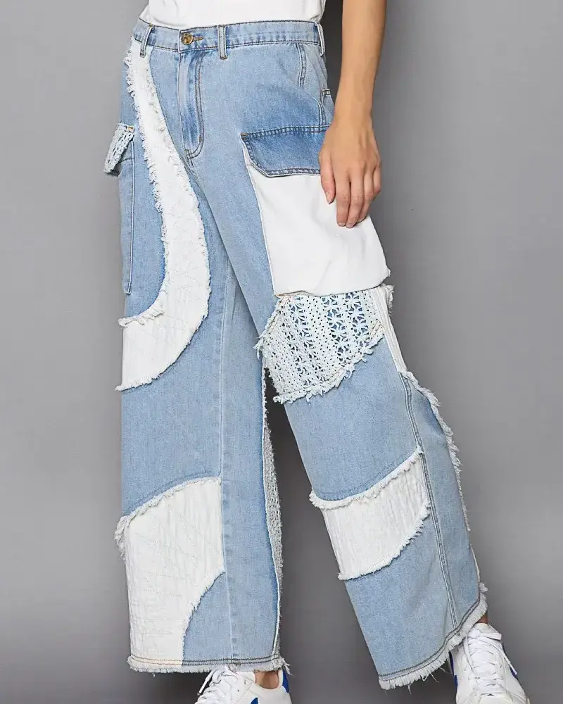 POL Clothing Crochet Patchwork Baggy Jeans