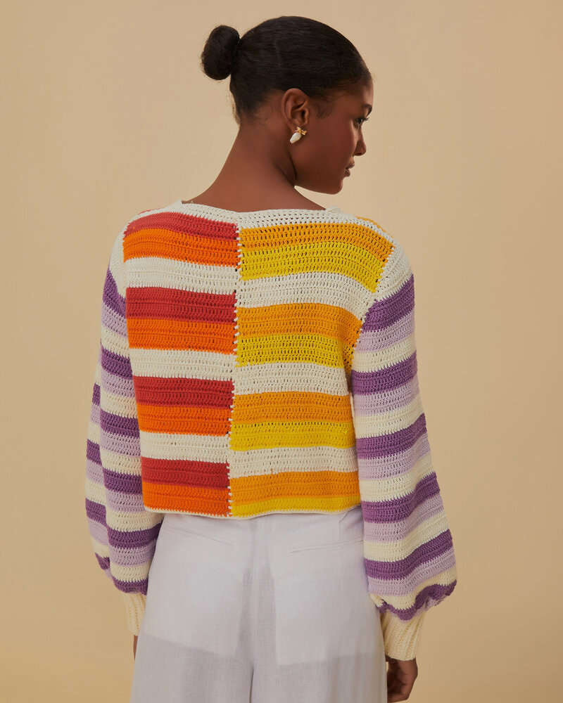 Farm Rio Sunset Stripe Crochet Sweater