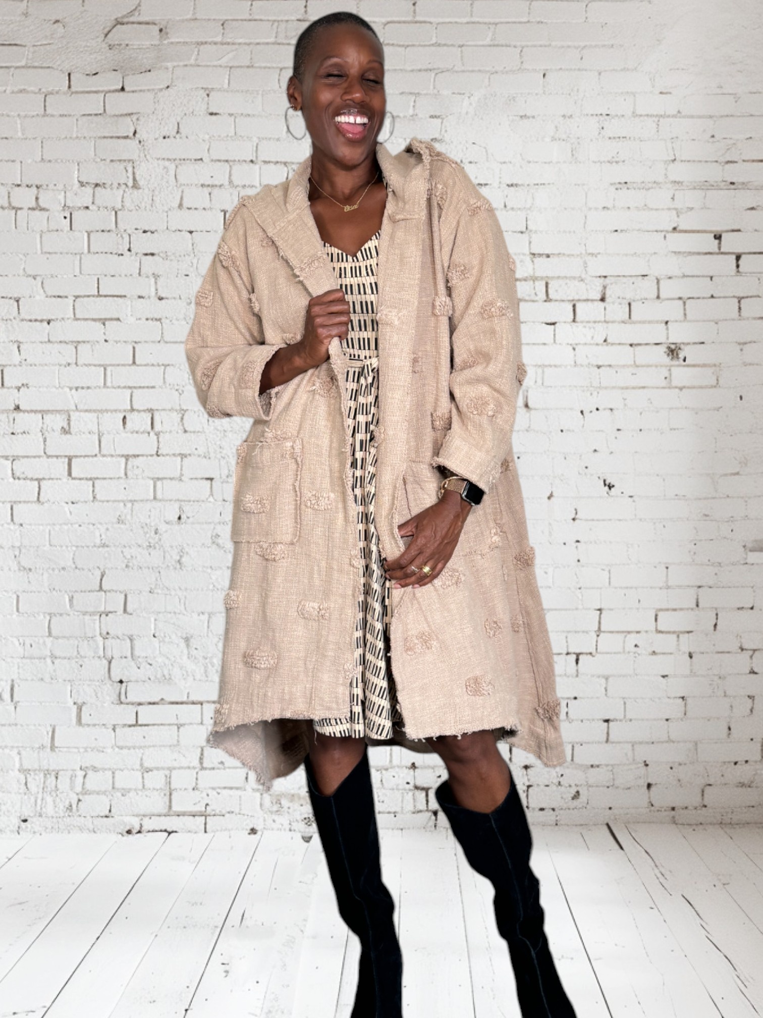 Paper Lace Hoodie Duster Camel Squash Blossom Boutique