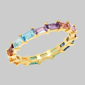 ERINESS 14K YELLOW GOLD RAINBOW BAGUETTE RING