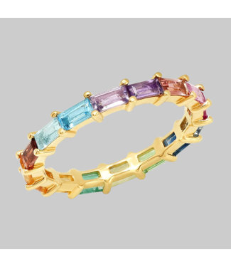 ERINESS 14K YELLOW GOLD RAINBOW BAGUETTE RING