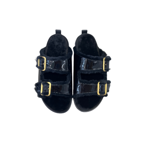 SHIERLING AND PATENT LEATHER SANDALS - Planet Bardot