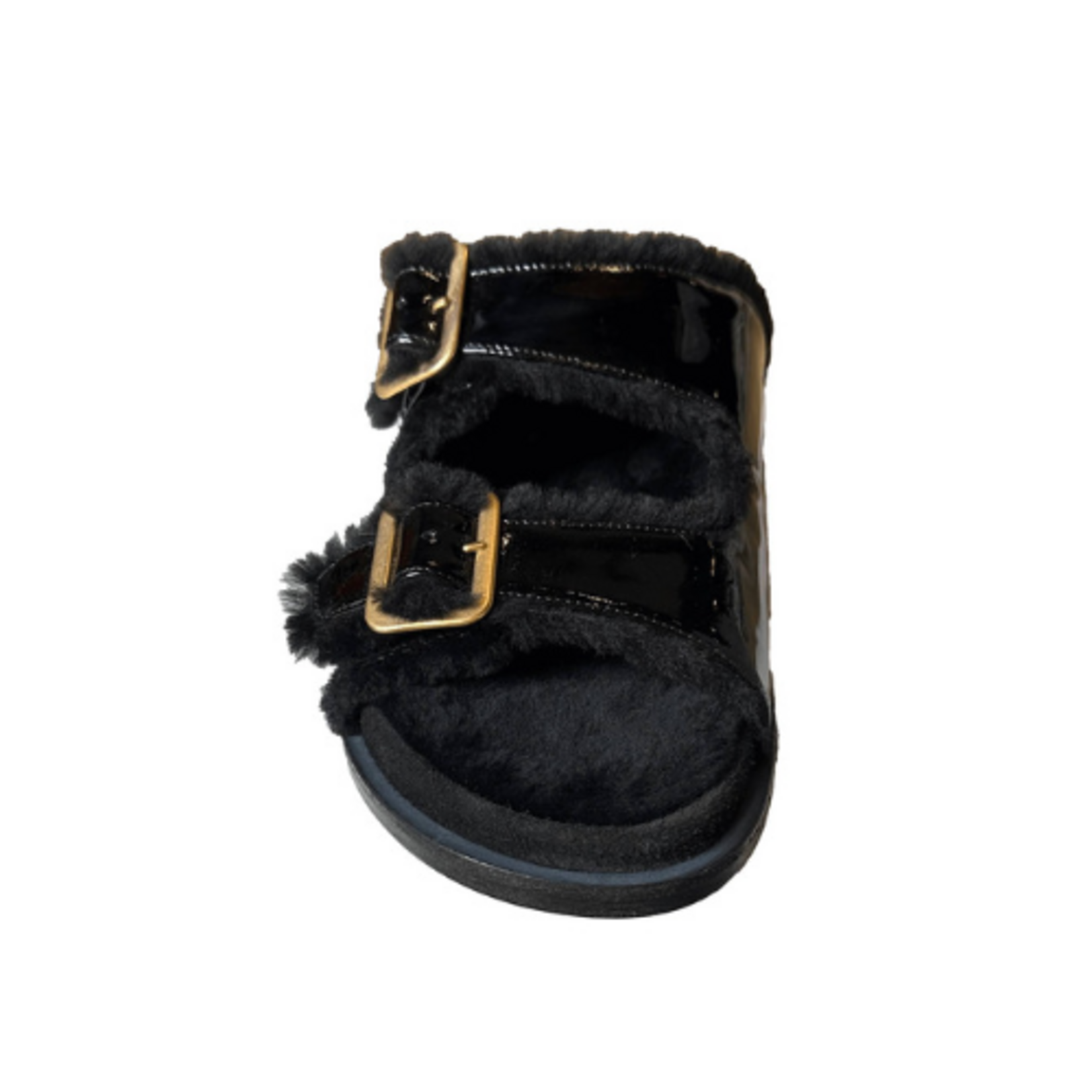 FORTE FORTE SHIERLING AND PATENT LEATHER SANDALS