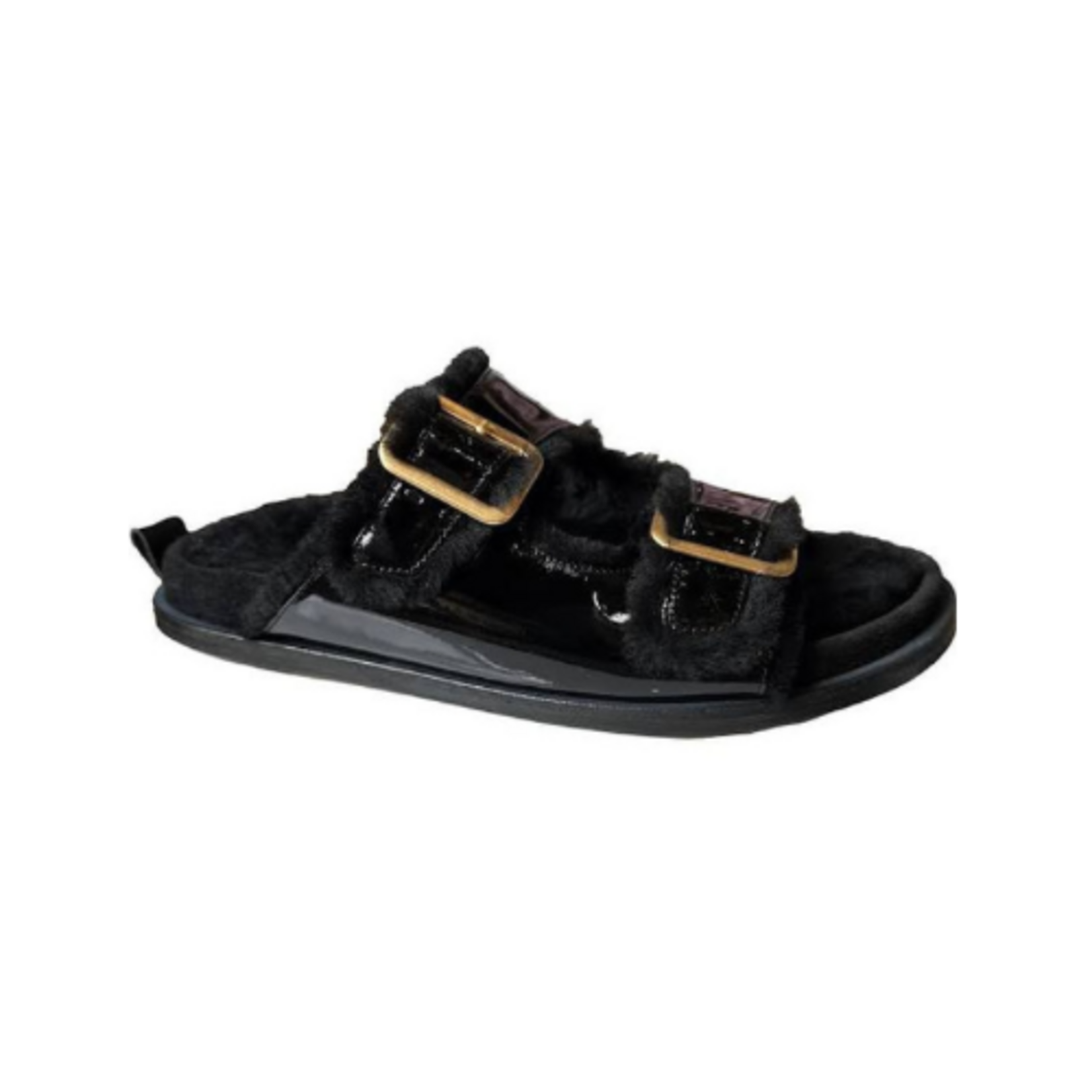 FORTE FORTE SHIERLING AND PATENT LEATHER SANDALS
