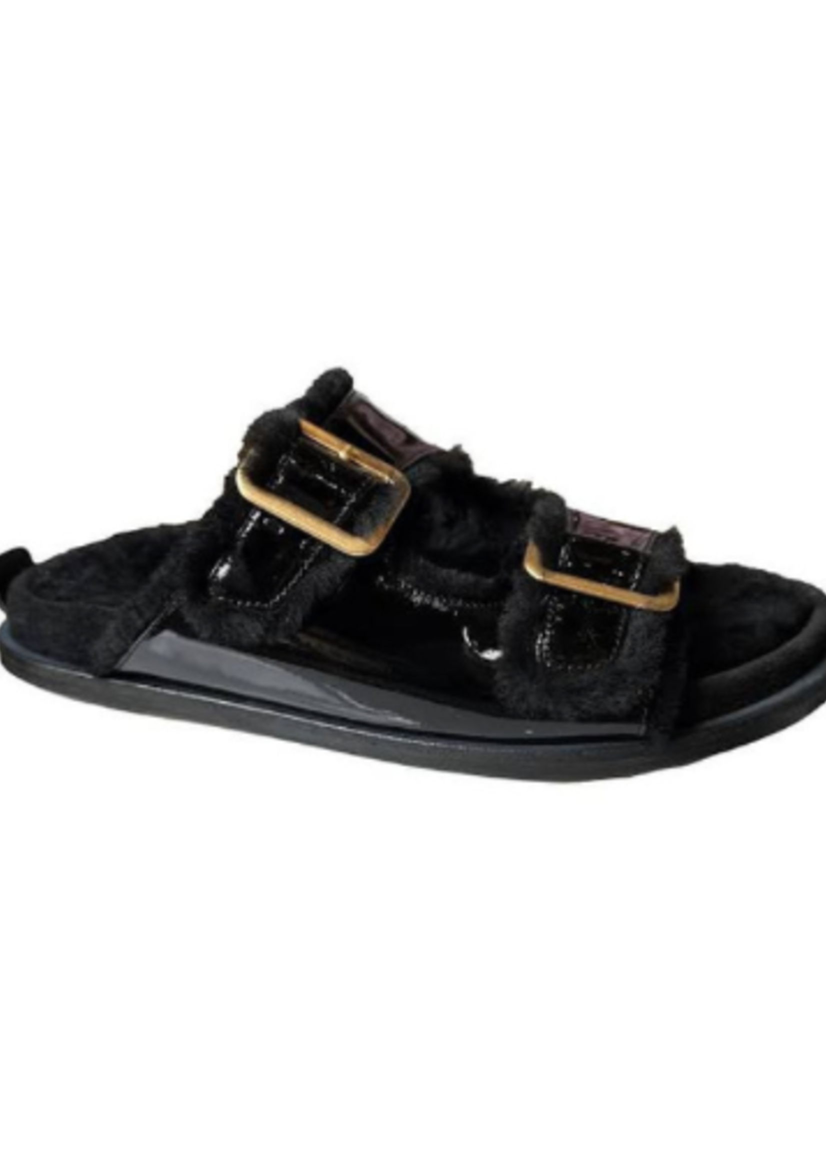 FORTE FORTE SHIERLING AND PATENT LEATHER SANDALS