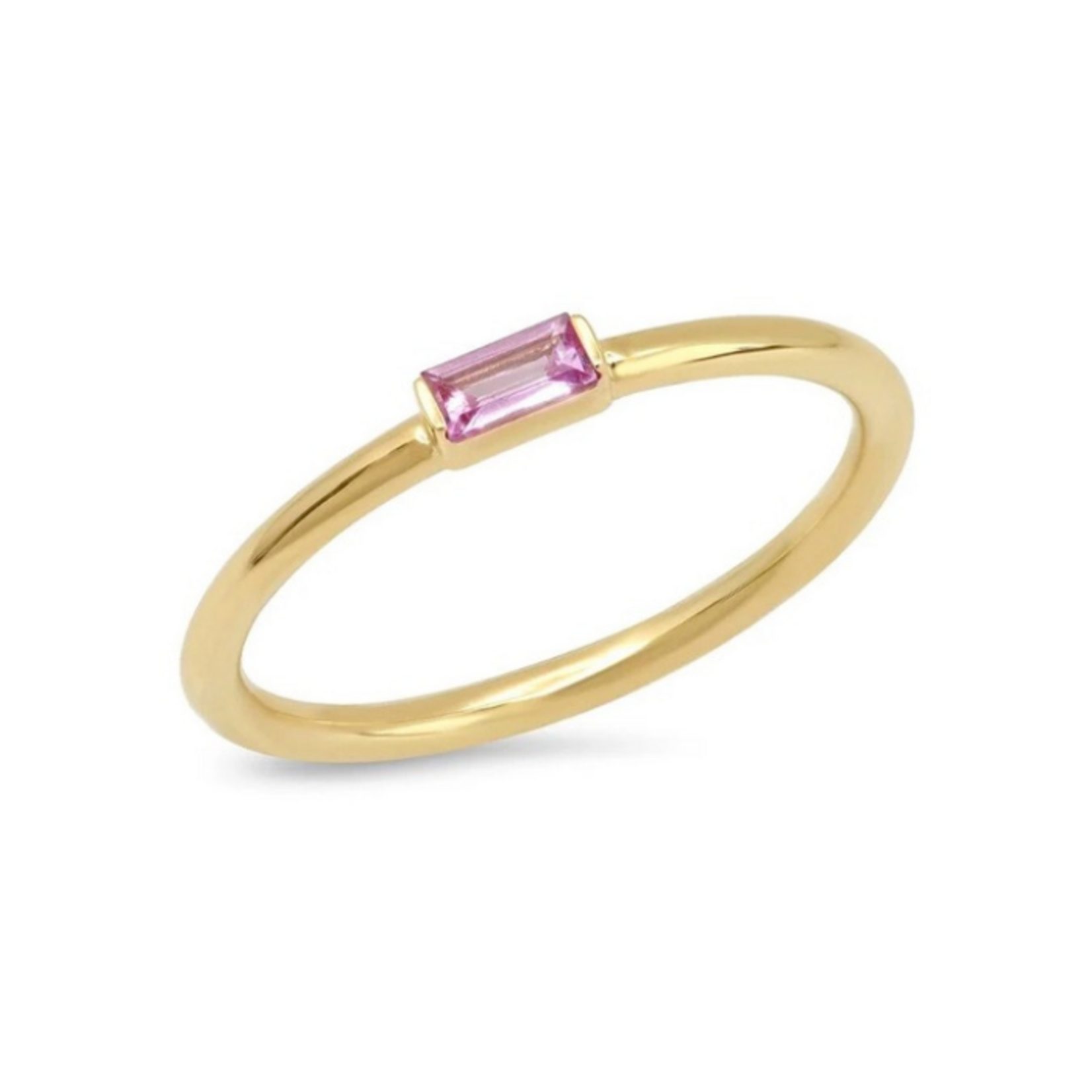 ERINESS 14K YELLOW GOLD PINK SAPPHIRE BAGUETTE SOLITAIRE RING
