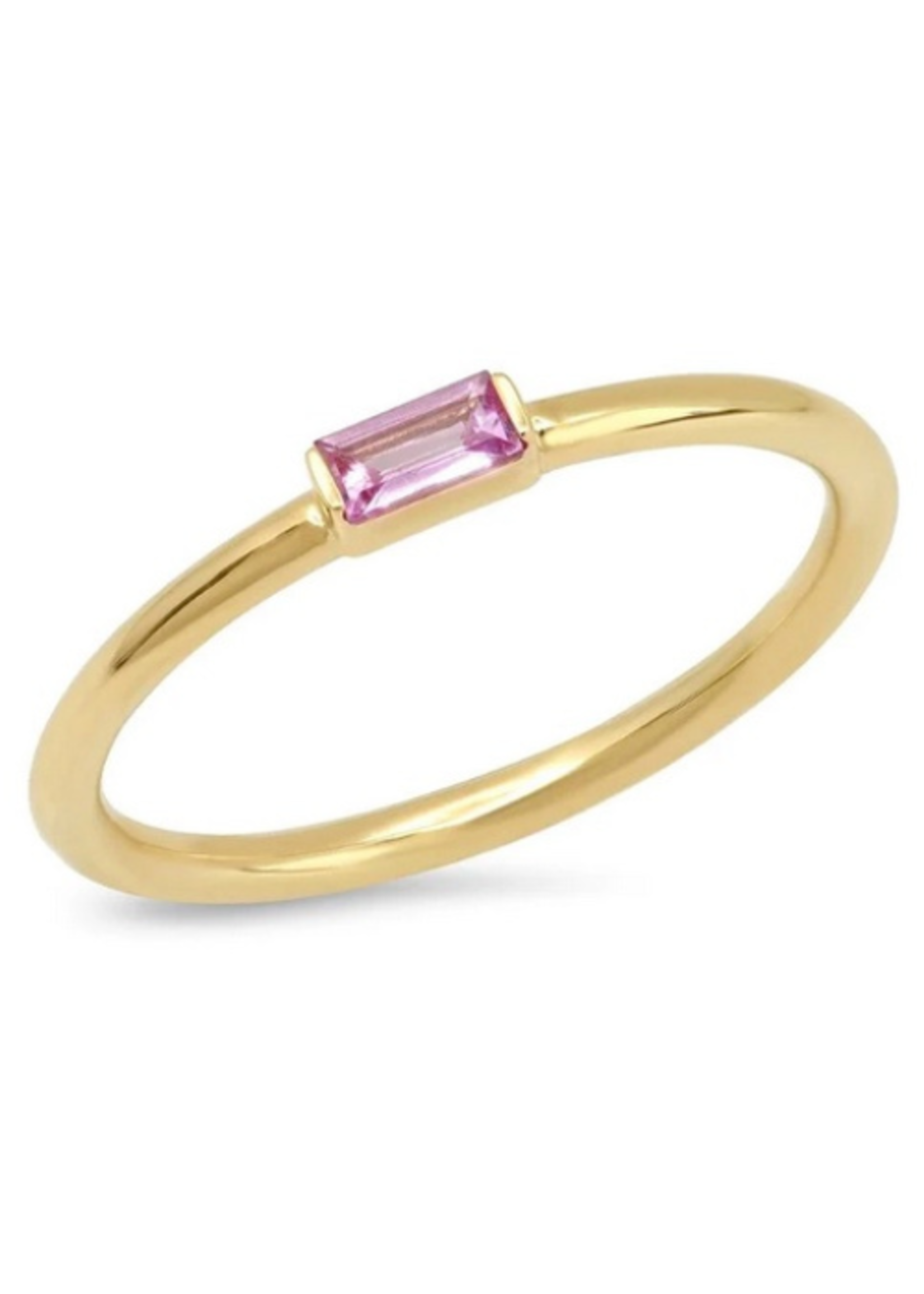 ERINESS 14K YELLOW GOLD PINK SAPPHIRE BAGUETTE SOLITAIRE RING