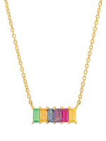 ERINESS 14K YELLOW GOLD MULTI COLORED BAGUETTE STAPLE NECKLACE