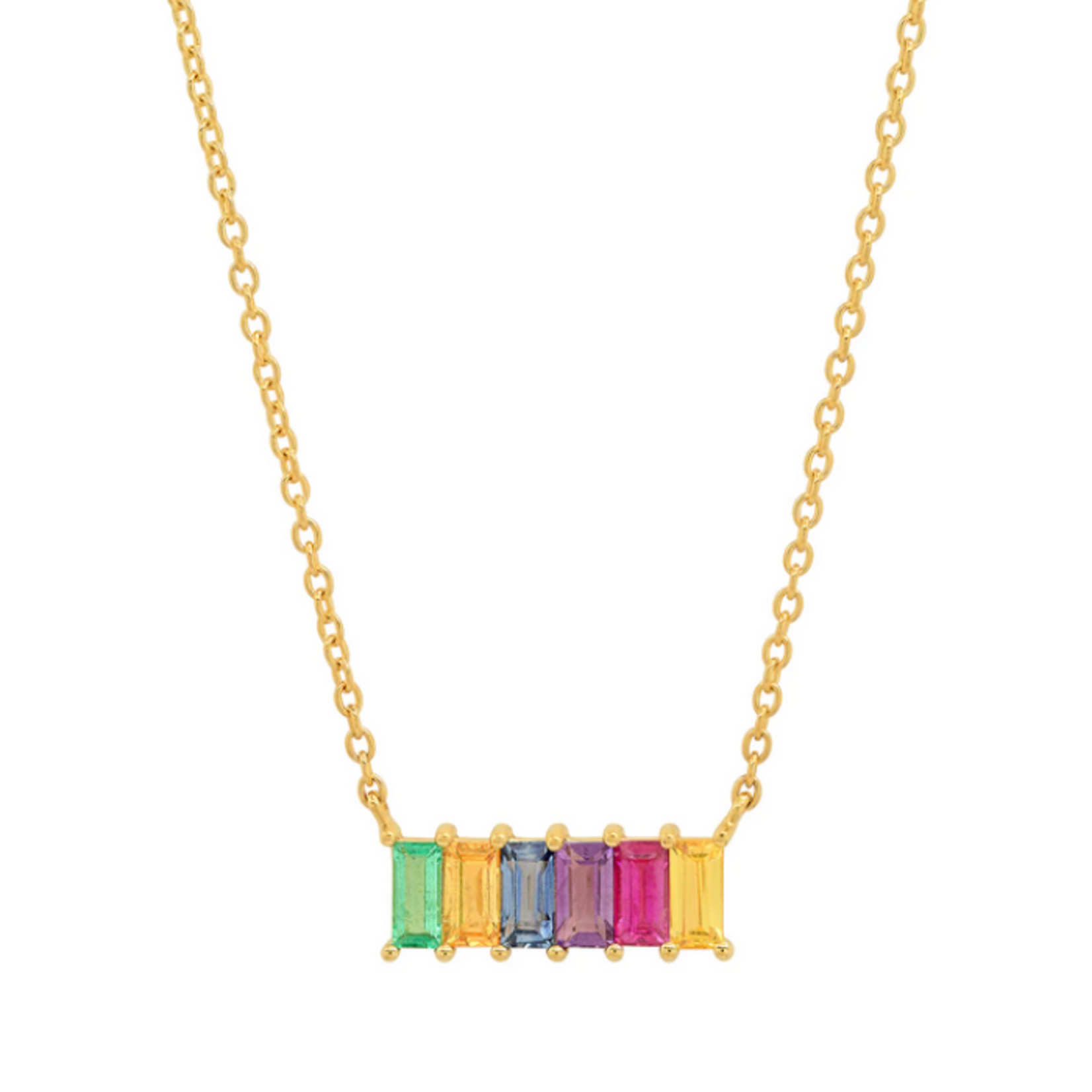 ERINESS 14K YELLOW GOLD MULTI COLORED BAGUETTE STAPLE NECKLACE