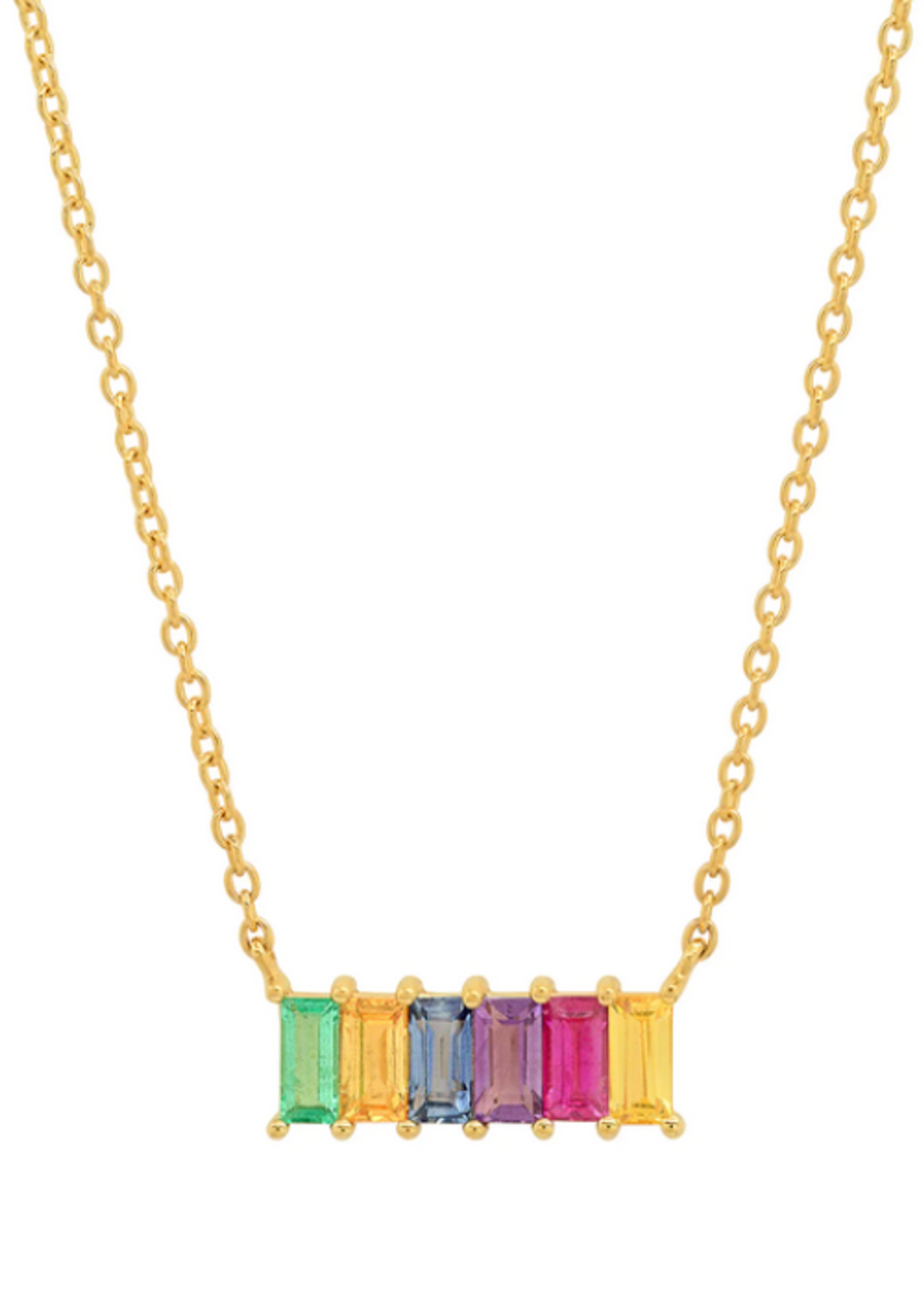 ERINESS 14K YELLOW GOLD MULTI COLORED BAGUETTE STAPLE NECKLACE