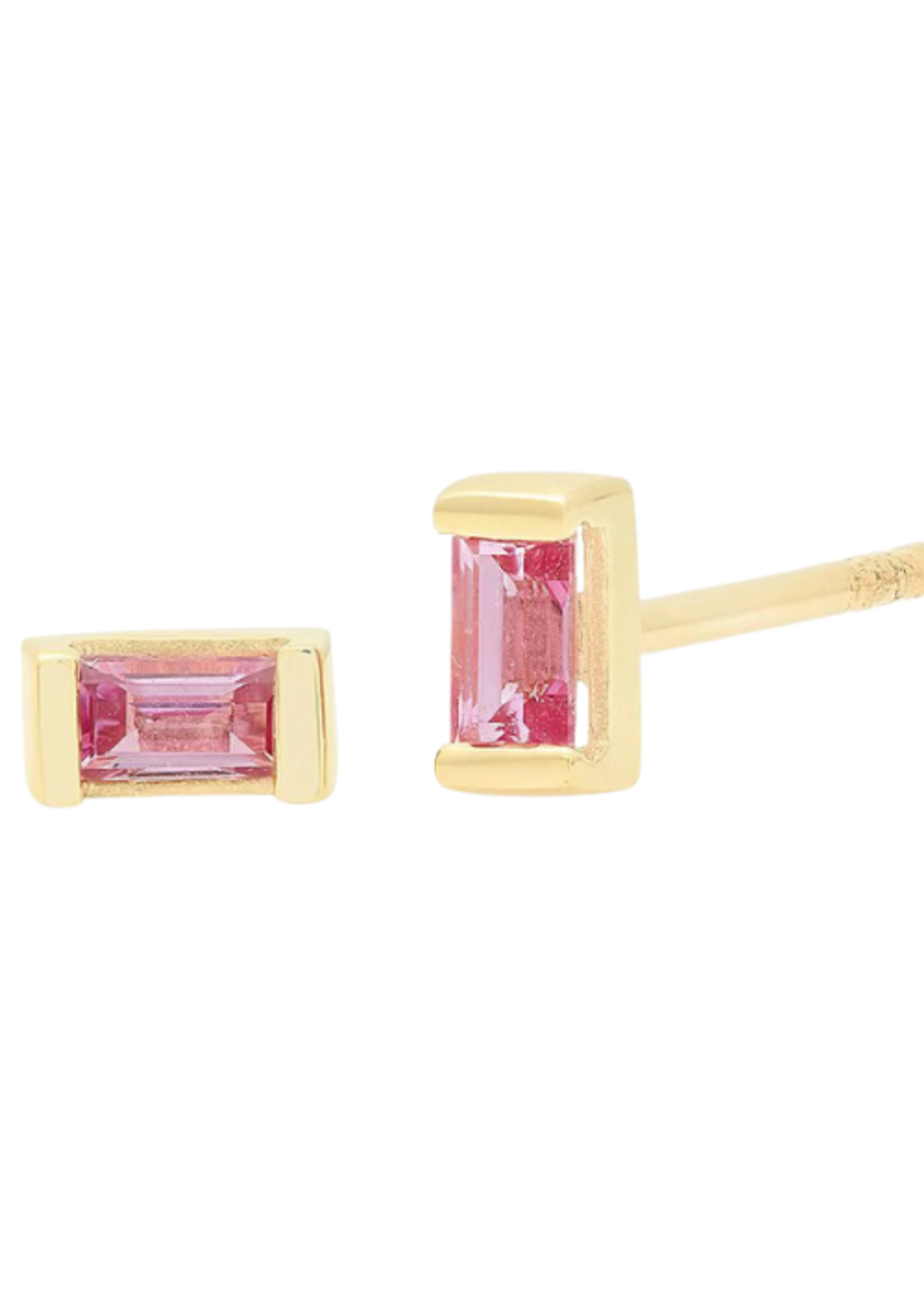 ERINESS 14K YELLOW GOLD PINK SAPPHIRE BAGUETTE STUDS