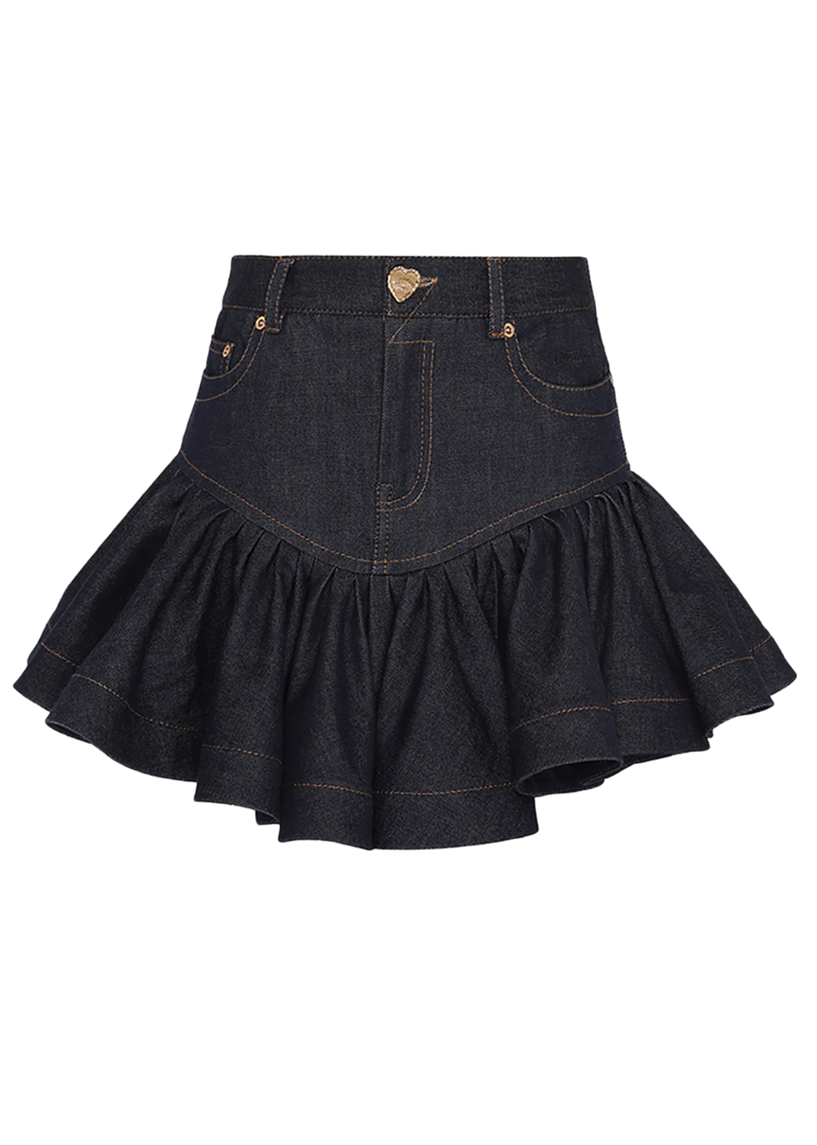 ZIMMERMANN CRUSHED DENIM FRILL MINI SKIRT