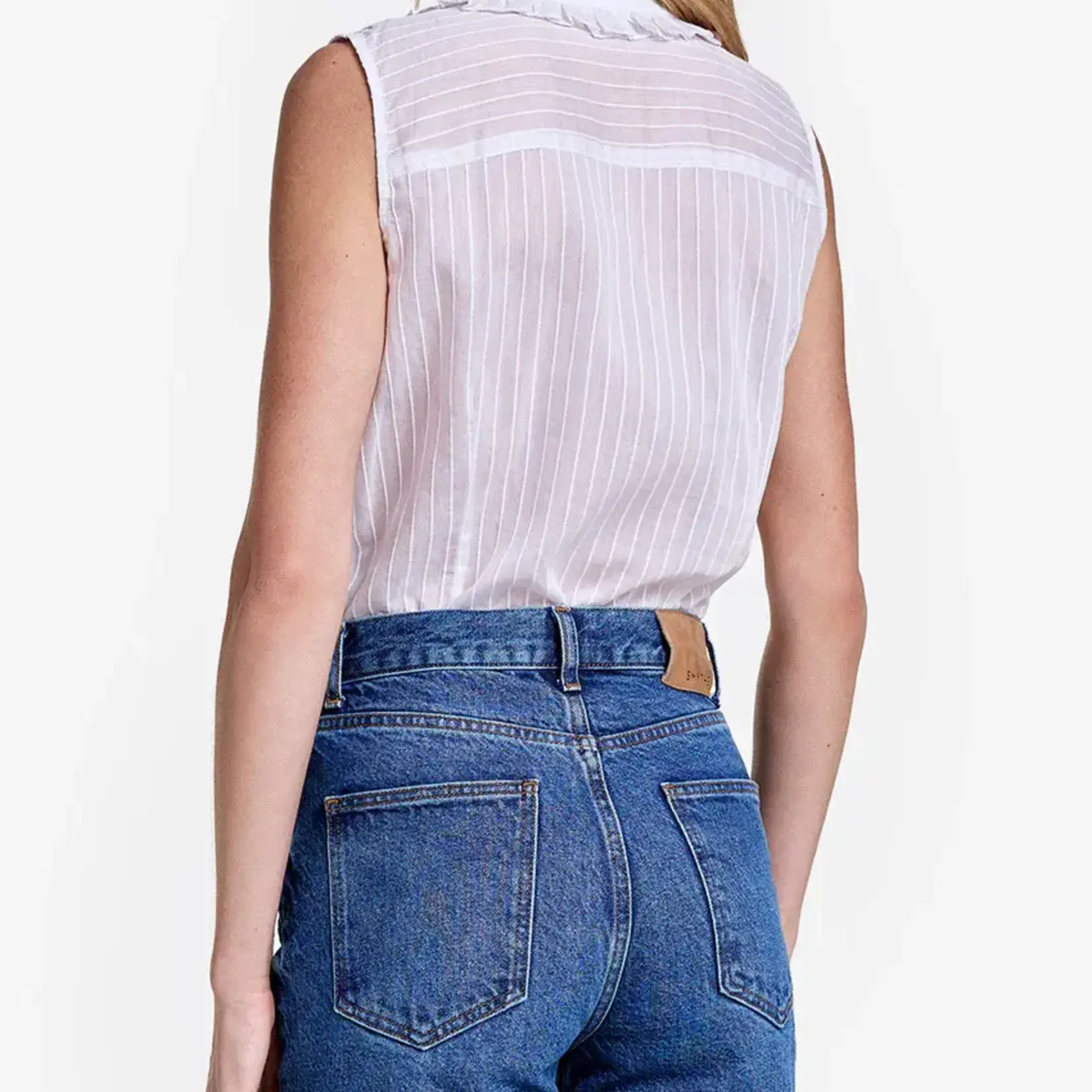 SMYTHE SLEEVELESS RUFFLE TRIM TOP