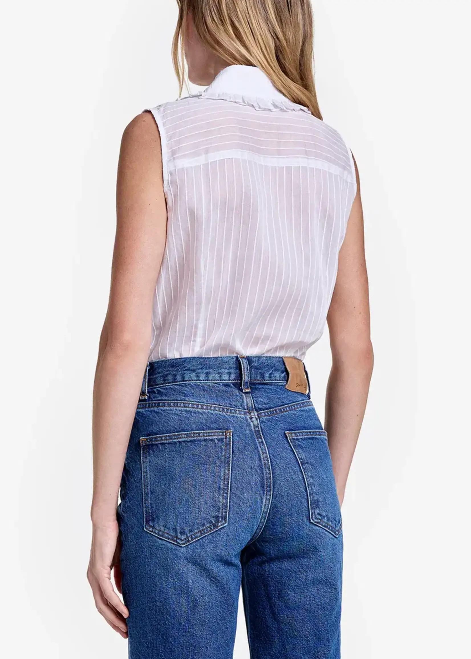 SMYTHE SLEEVELESS RUFFLE TRIM TOP