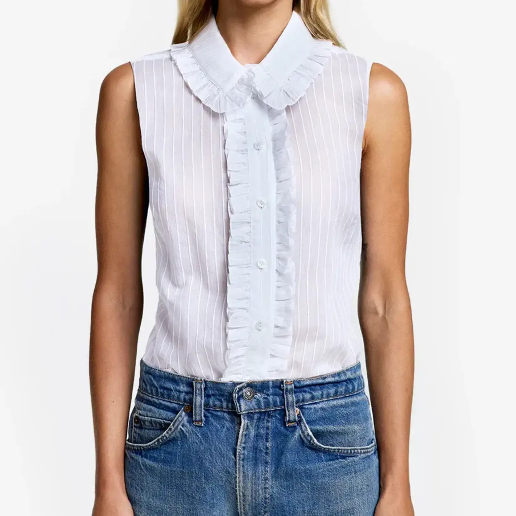 SMYTHE SLEEVELESS RUFFLE TRIM TOP