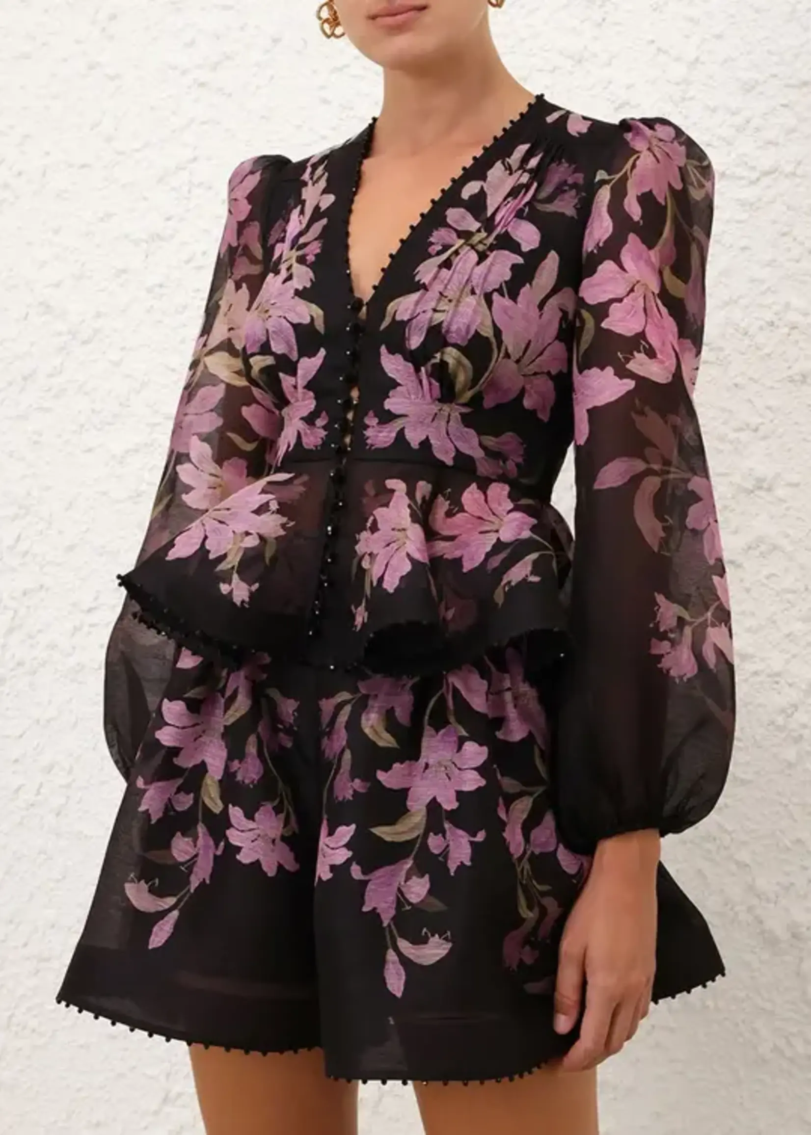 ZIMMERMANN DAWNING V-NECK BEADED BLOUSE