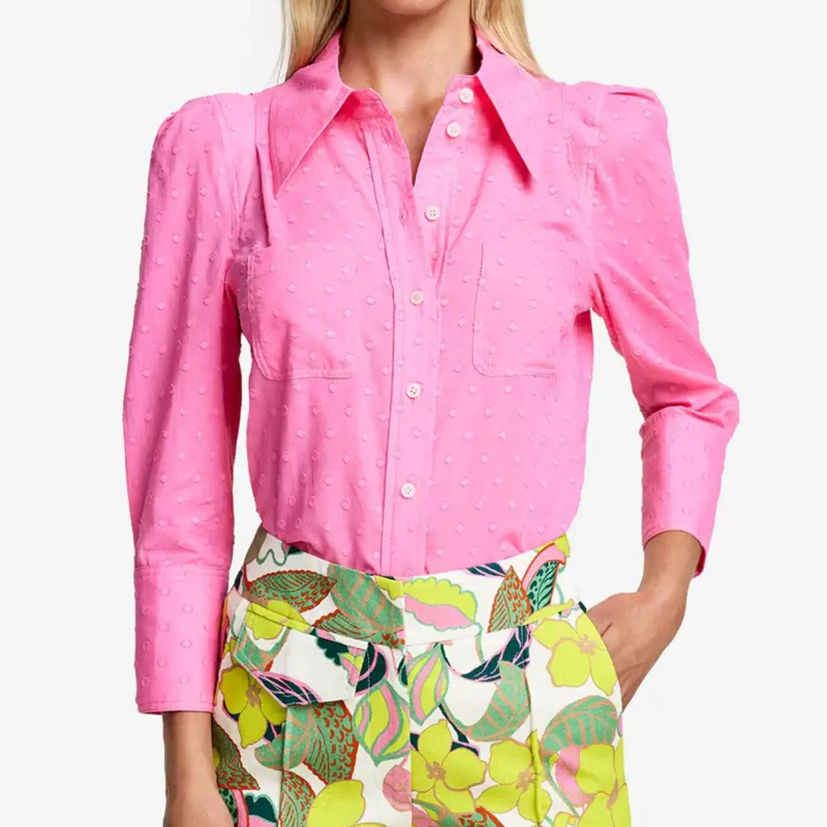 SMYTHE CROP SLEEVE BOX PLEAT SHIRT