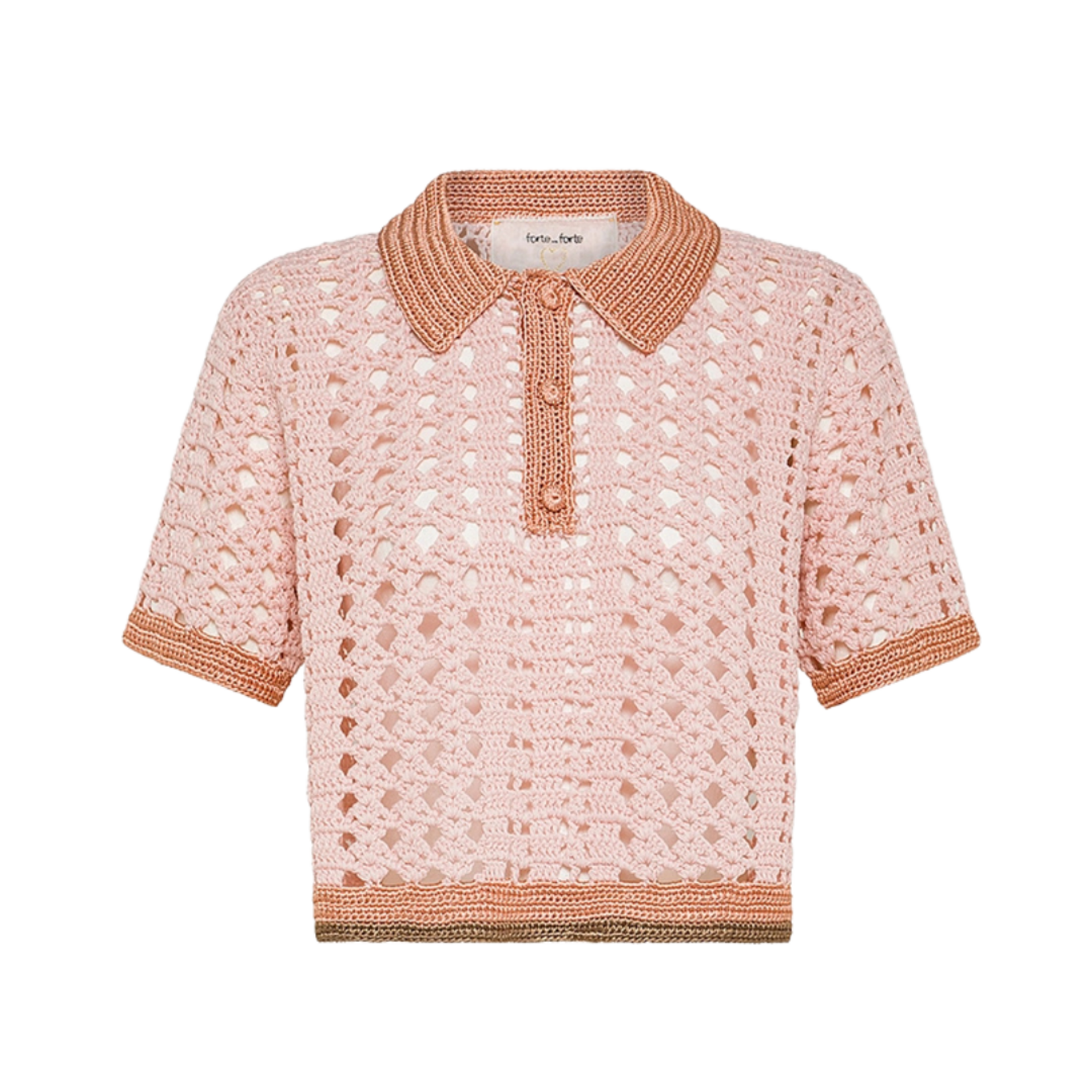 FORTE FORTE CABLE LUX HANDMADE CROCHET CROPPED POLO