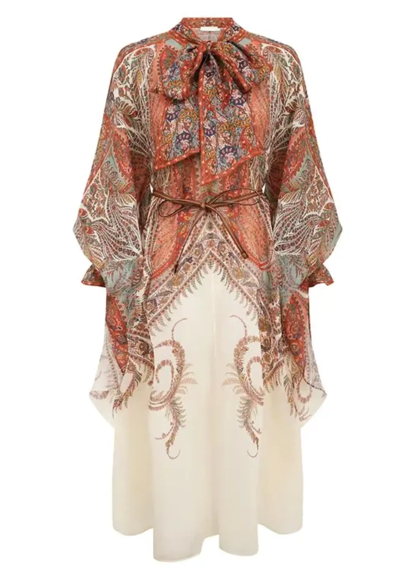 ZIMMERMANN RHIANNON TIE NECK MIDI DRESS