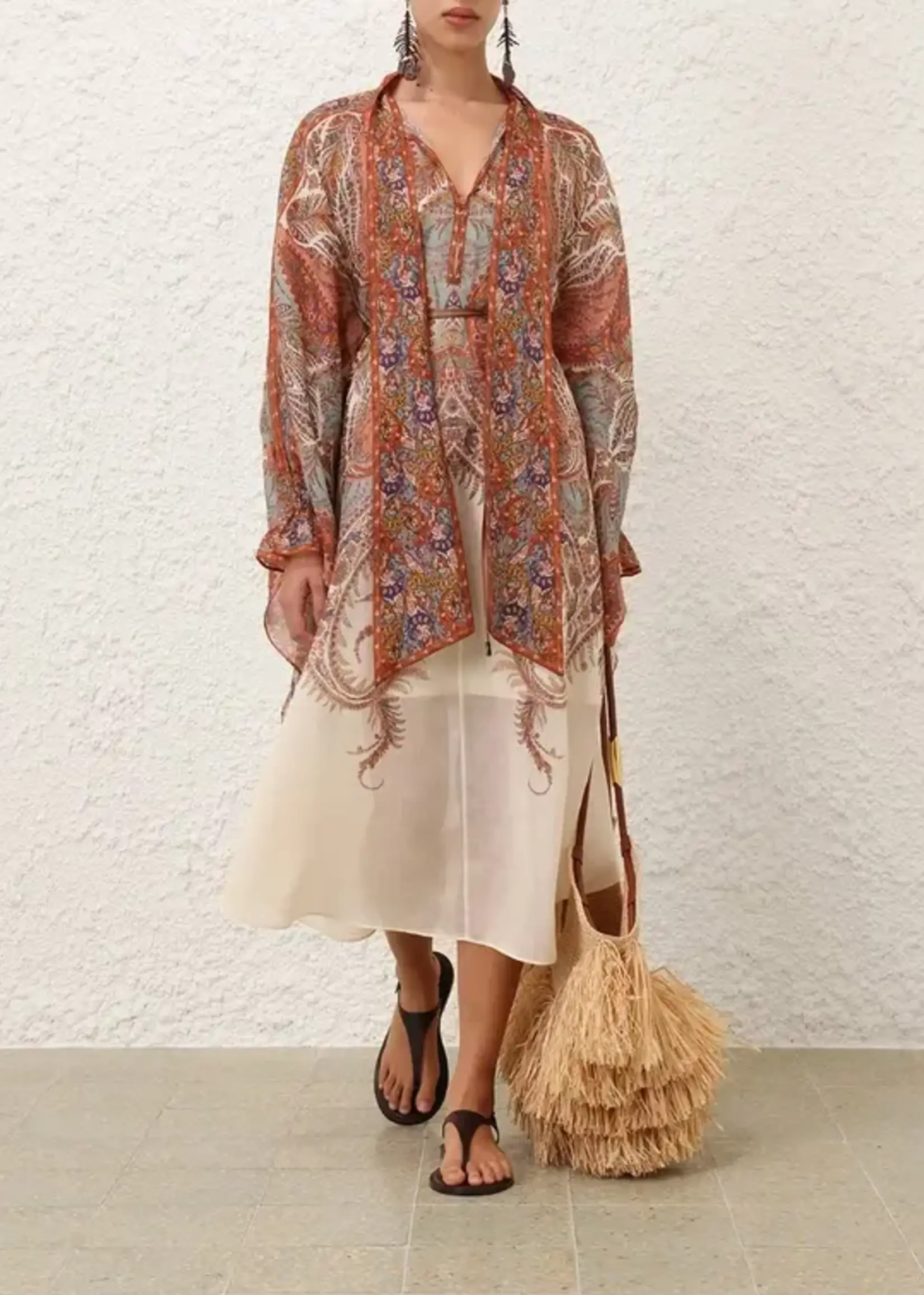 ZIMMERMANN RHIANNON TIE NECK MIDI DRESS