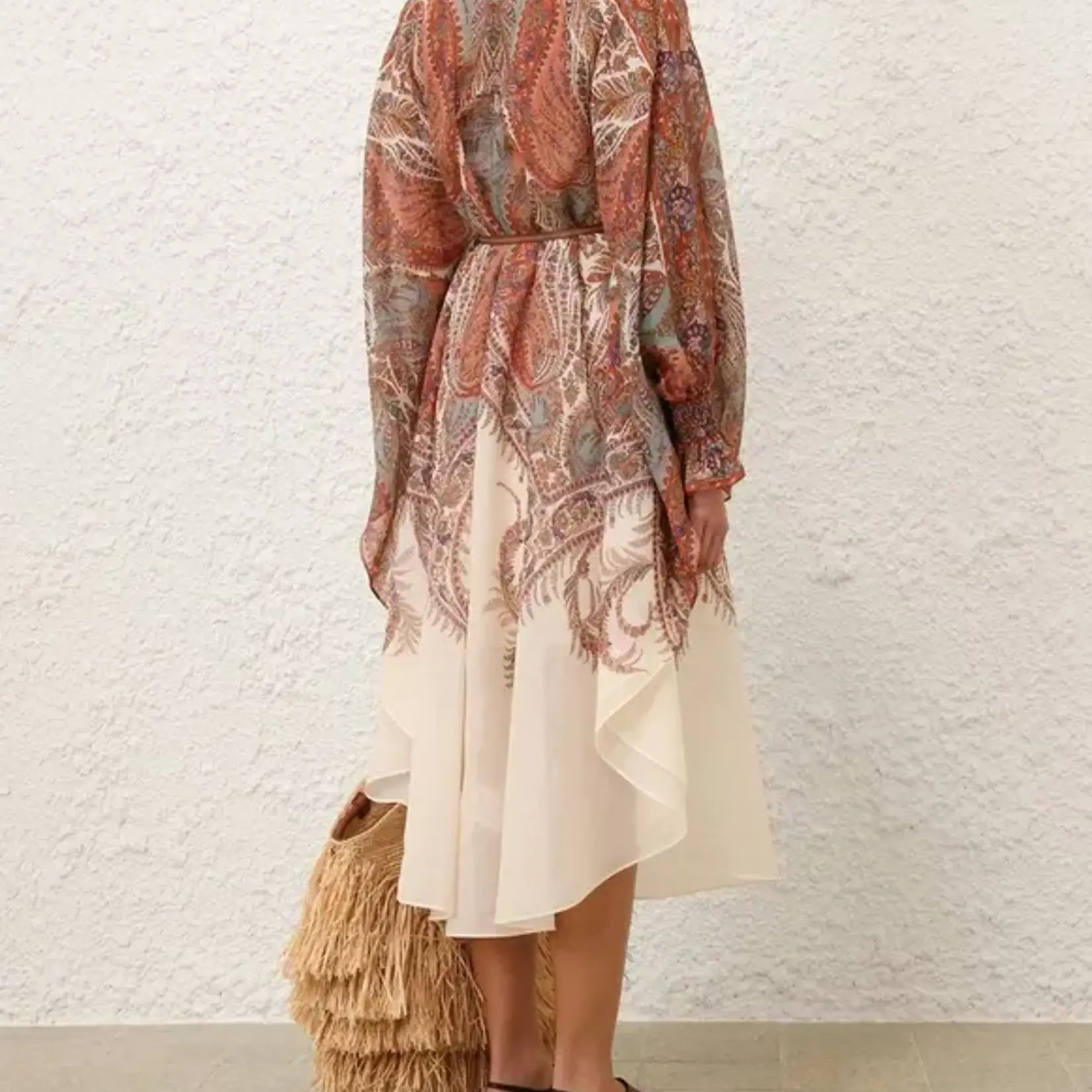 ZIMMERMANN RHIANNON TIE NECK MIDI DRESS