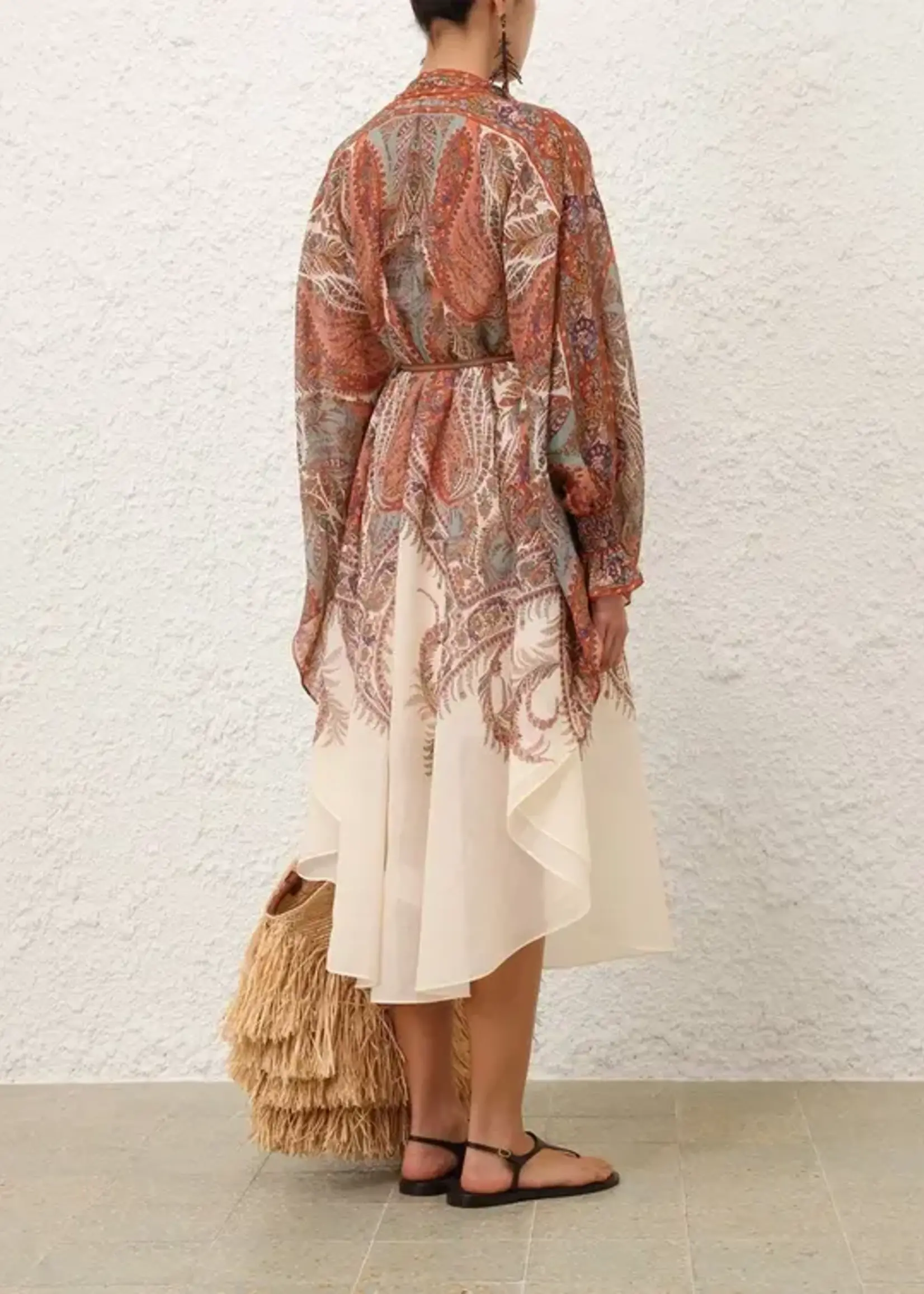 ZIMMERMANN RHIANNON TIE NECK MIDI DRESS