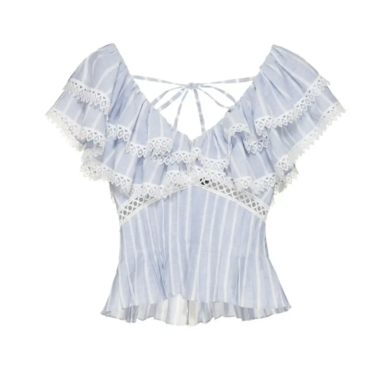 PAT BO MARINE LINEN PEPLUM TOP