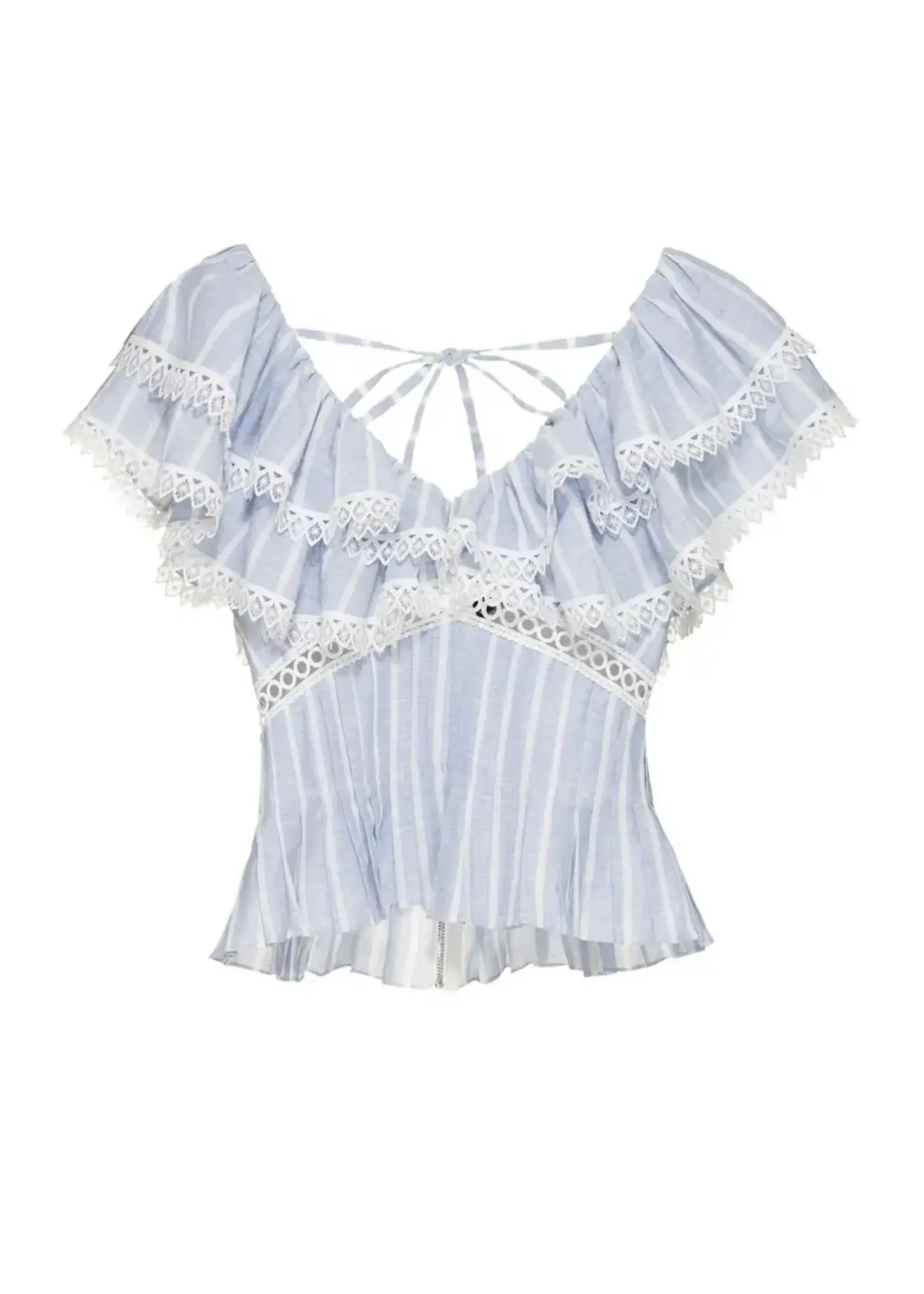 PAT BO MARINE LINEN PEPLUM TOP