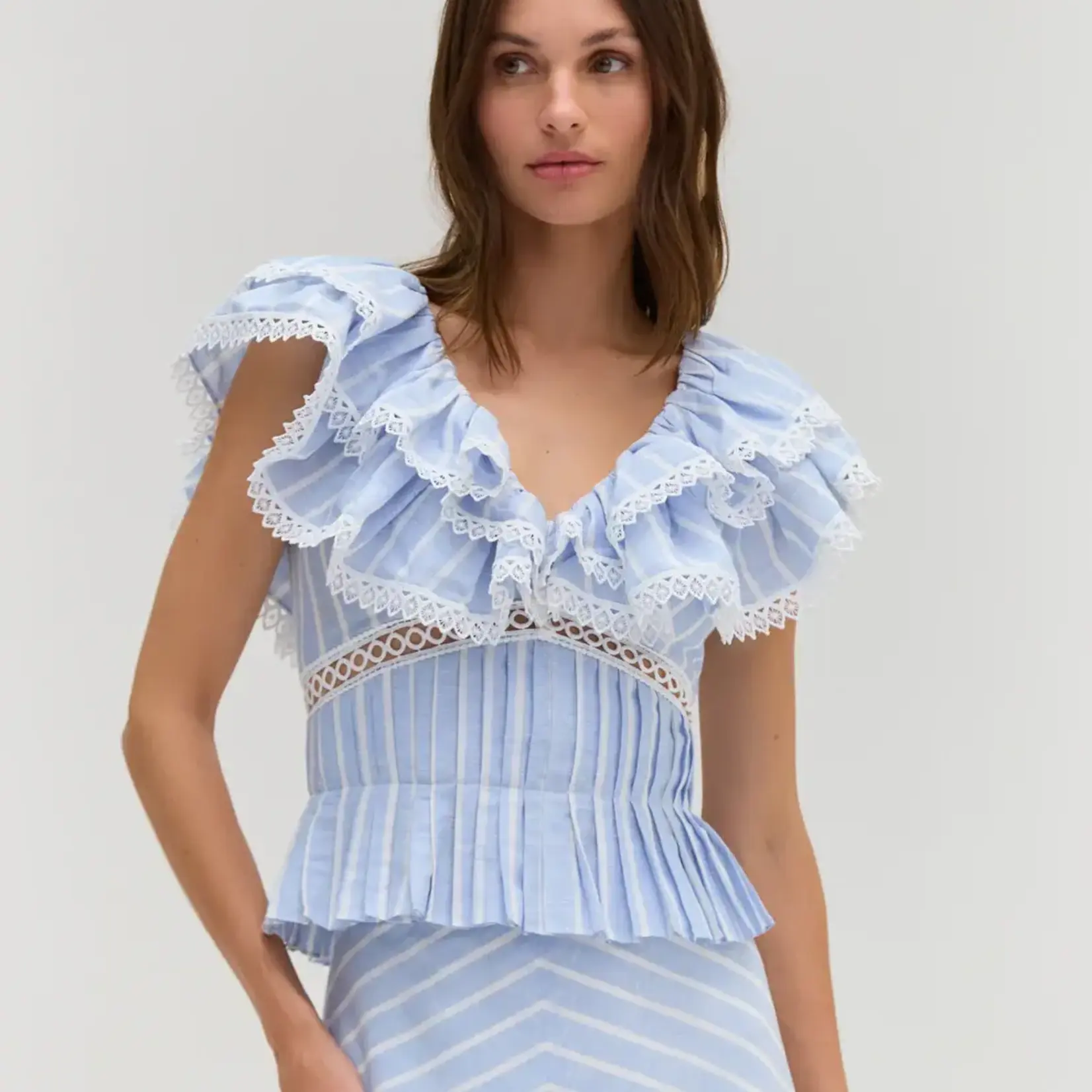 PAT BO MARINE LINEN PEPLUM TOP