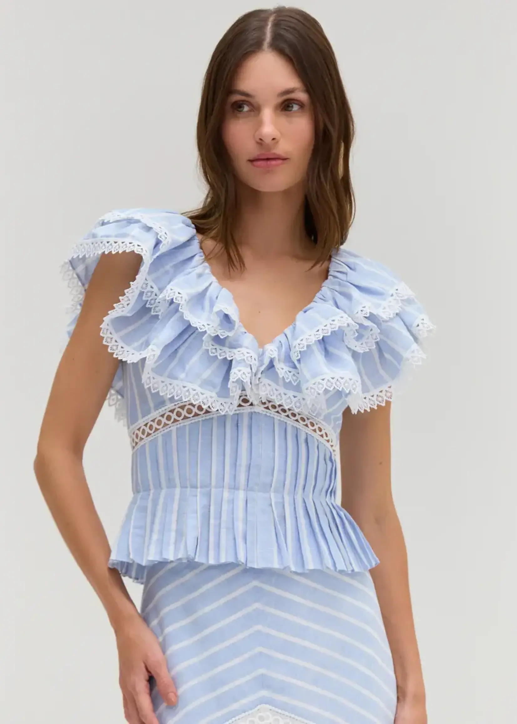 PAT BO MARINE LINEN PEPLUM TOP