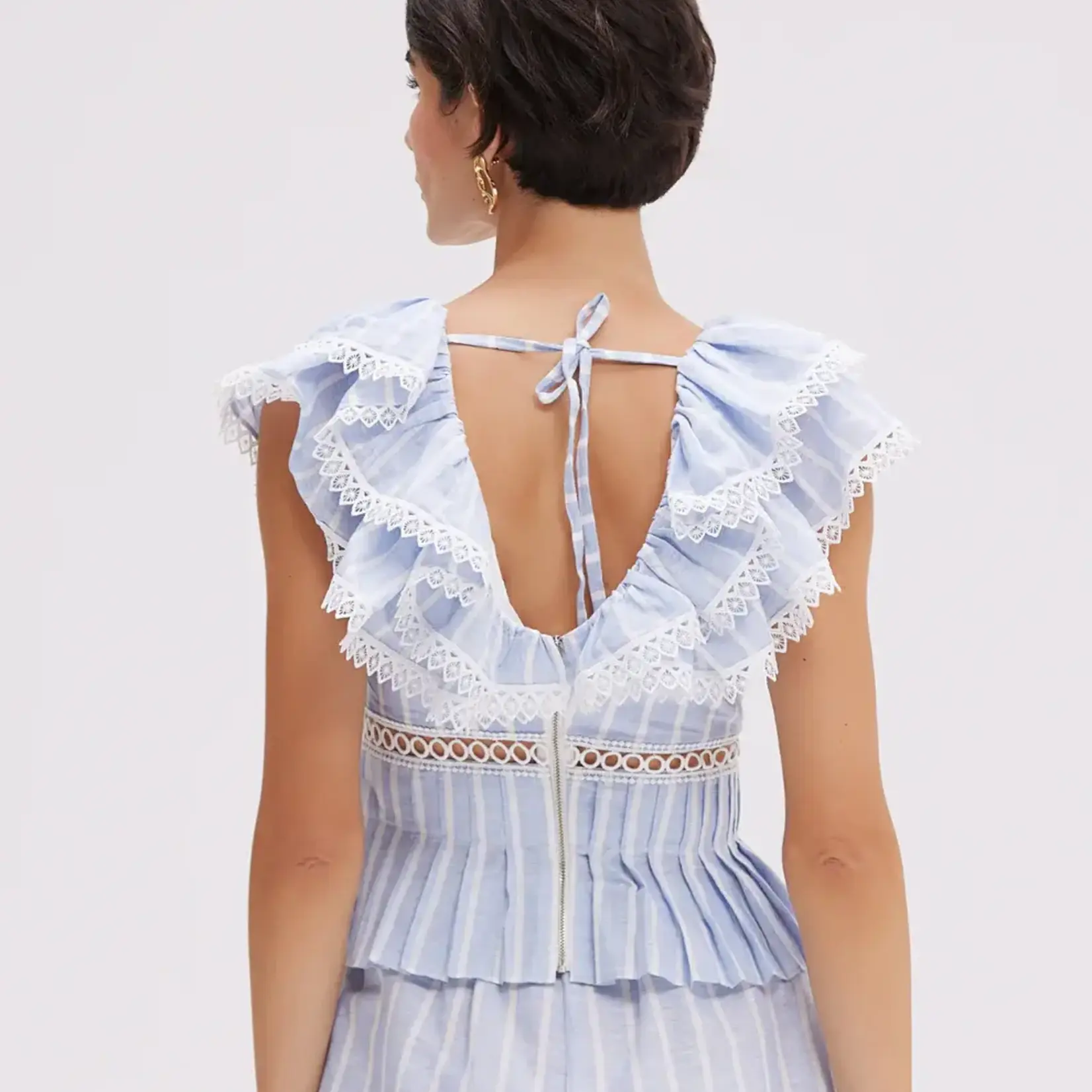 PAT BO MARINE LINEN PEPLUM TOP