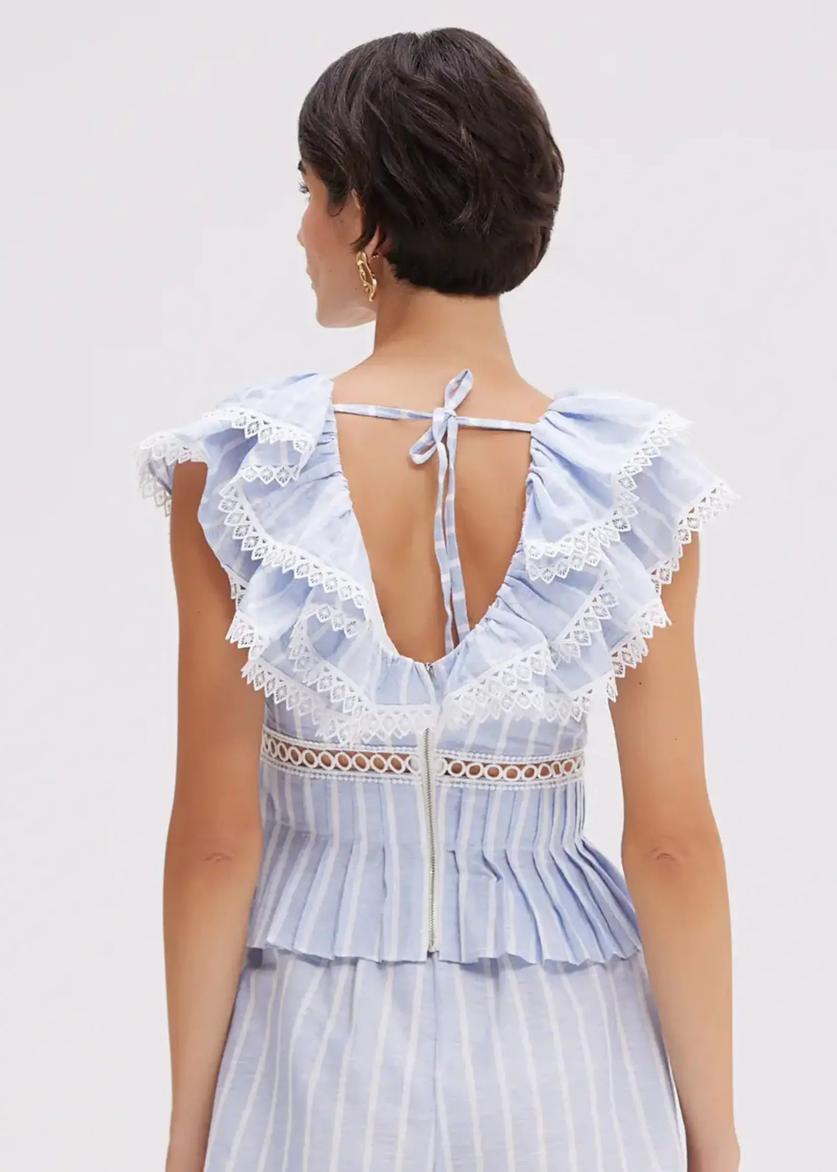 PAT BO MARINE LINEN PEPLUM TOP