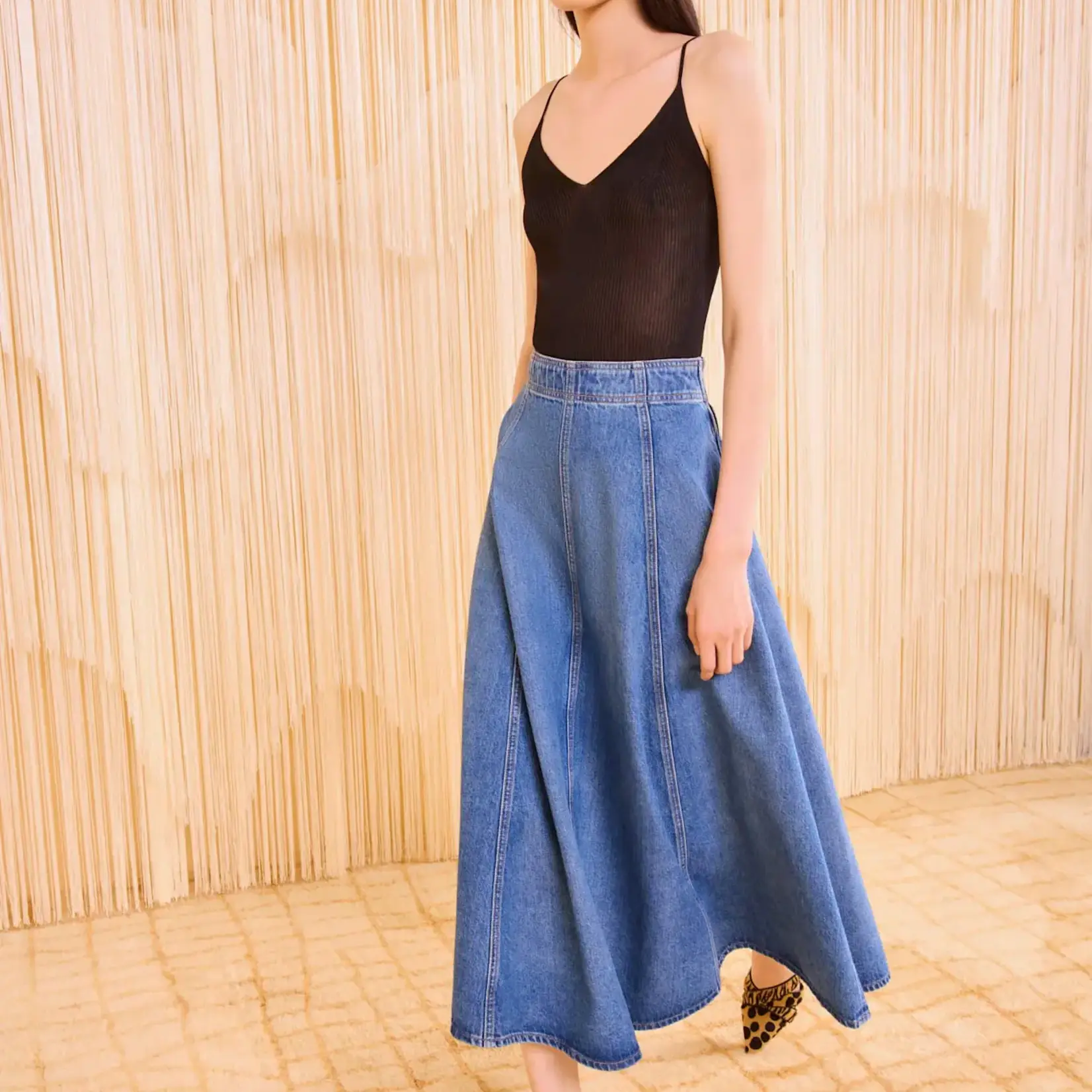 ULLA JOHNSON UMA MIDI DENIM SKIRT