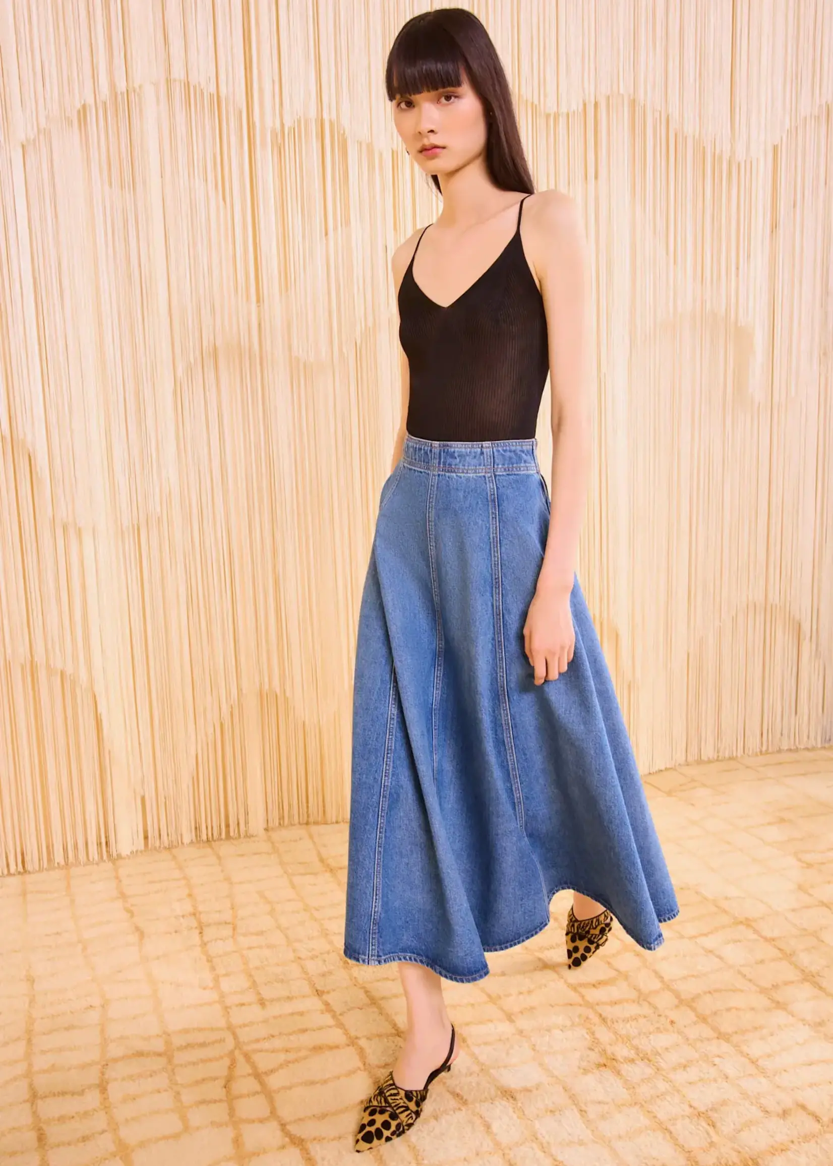 ULLA JOHNSON UMA MIDI DENIM SKIRT