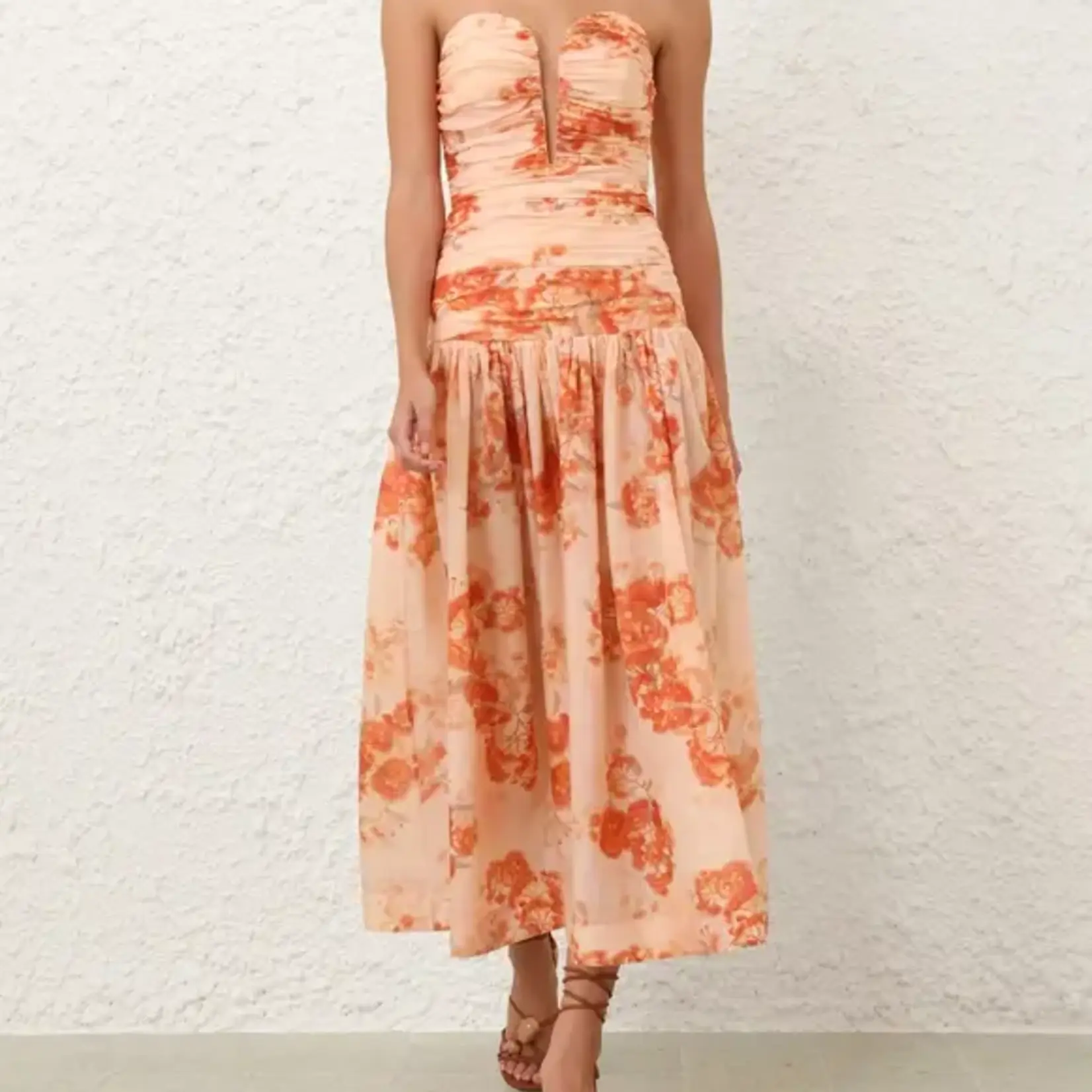 ZIMMERMANN CASCADIAN STRAPLESS MIDI DRESS