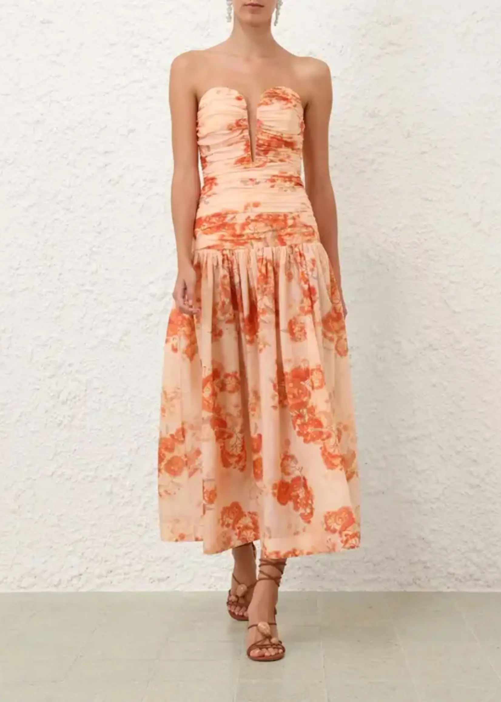 ZIMMERMANN CASCADIAN STRAPLESS MIDI DRESS