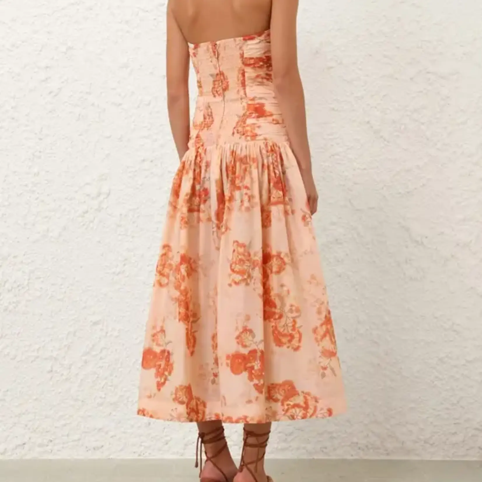 ZIMMERMANN CASCADIAN STRAPLESS MIDI DRESS